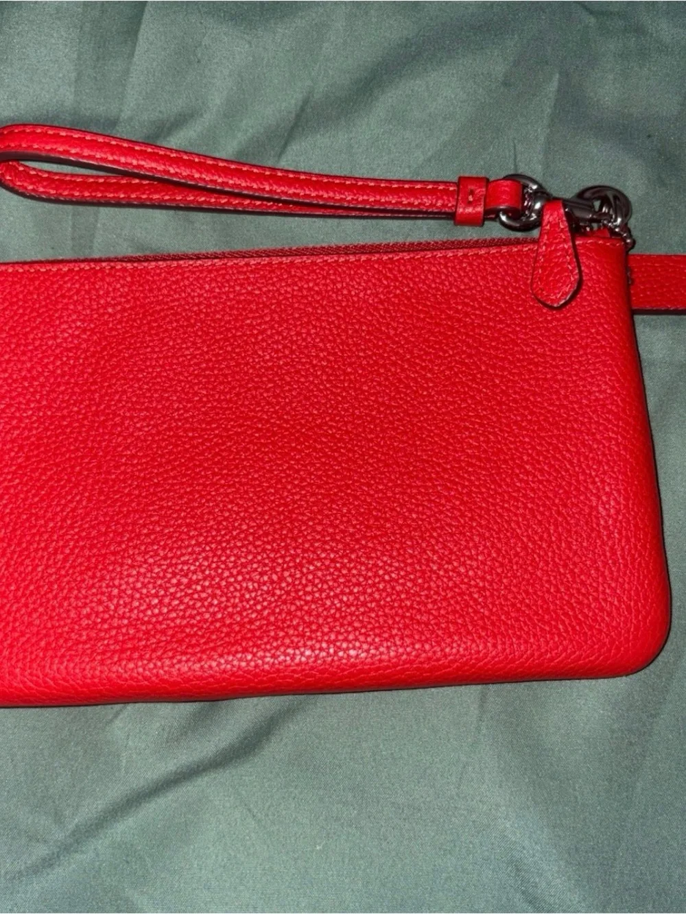 Coach Bright Red Pebbled Leather Wristlet
